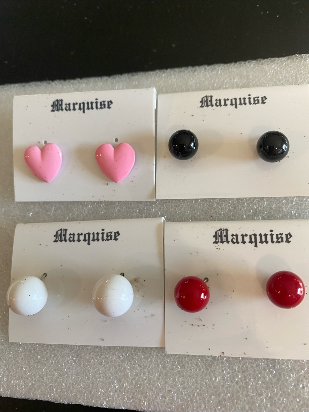 Marquise Pink Heart, Black, White & Red Stud Earring Set